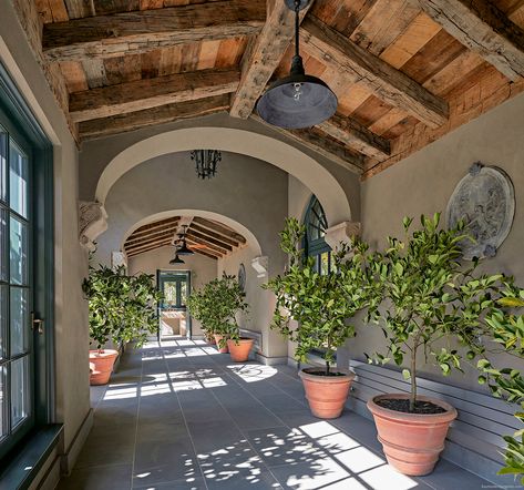 Custom covered breezeway French Country Estate, Plant Styling, French Estate, Timber Ceiling, Garden Pavilion, Stucco Walls, Casas Coloniales, Container Garden, Design Challenge