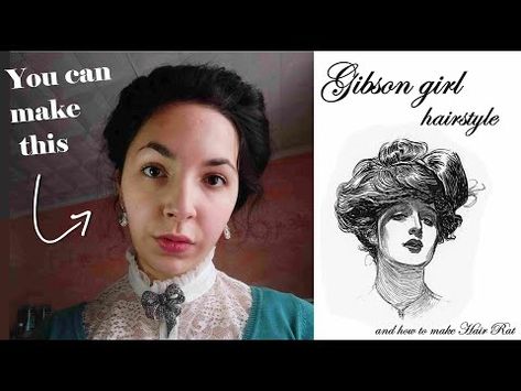 Gibson Girl Hair Tutorial, Hairstyle With Hat, Gibson Girl Hair, Edwardian Hair, Hair Rat, Historical Gowns, Edwardian Hairstyles, Victorian Hairstyles, Rainbow Hair Color