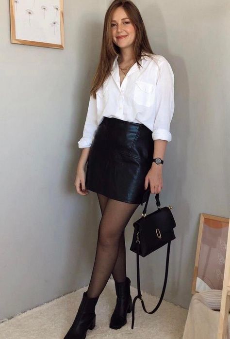 Black leather skirt outfit