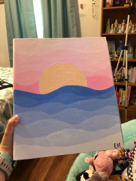 Painting Ideas On Canvas Simple Sunset, Preppy Simple Paintings, Easy Painting Ideas For Beginners Simple, Canvas Painting Designs Simple, Aesthetic Art Easy Painting, Painting Ideas On Canvas Easy Sunset, Beach Canvas Painting Easy, Diy Cute Furniture, Summer Simple Paintings