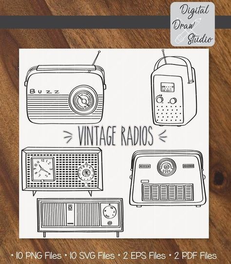 Vintage Radio Illustration, Clock Outline, Radio Png, Radio Illustration, Radio Drawing, Retro Alarm Clock, Old Radio, Retro Radios, Conversational Prints