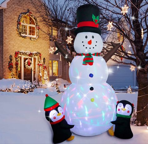 8FT Christmas Decorations Inflatable Snowman, Blow Up Snowman Christmas Yard Decoration with Penguins & Built-in Colorful Rotating LED Lights, Decor for Holiday Xmas Party Outdoor Decorations Christmas, Snowman Outdoor Decorations, Two Penguins, Christmas Blow Up, Outdoor Christmas Decorations Yard, Inflatable Christmas Decorations Outdoor, Inflatable Christmas Decorations, Penguin Decor, Inflatable Decorations