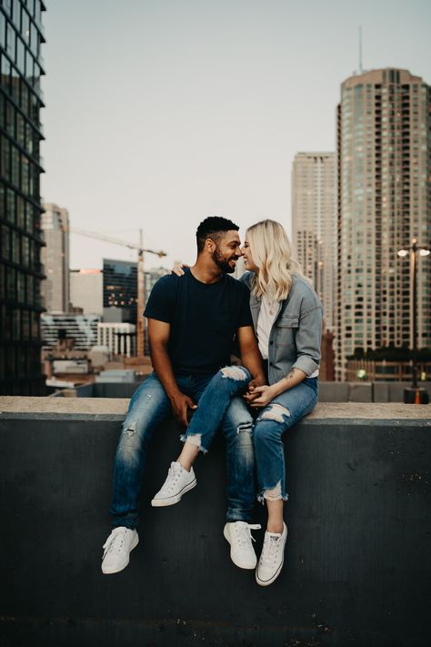 Rooftop Couples Photos. Downtown Engagement Photoshoot. | Chicago, Illinois Downtown Engagement Photoshoot, Couples Downtown, Rooftop Photoshoot, Urban Engagement Photos, Photoshoot Engagement, Couple Engagement Pictures, City Engagement Photos, Engagement Pictures Poses, Shotting Photo