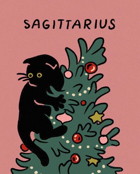 Cat Drawing Aesthetic, Happy Birthday Sagittarius, Christmas Cat Drawing, Birthday Sagittarius, December Sagittarius, Sagittarius Aesthetic, Spiritual Mind, 13th Zodiac Sign, Sagittarius Art