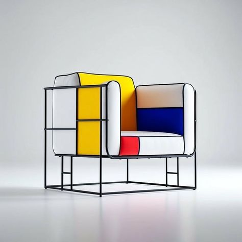 Mondrian Furniture, Mondrian Art Projects, Minimalist Design Graphic, Piet Mondrian Artwork, Mondrian Design, Futuristic Furniture Design, Modern Arm Chair, Mondrian Art, Industrial Design Inspiration