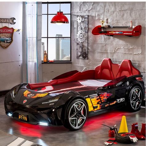 Cirillo Coupe Twin Car Bed Hunter Bedroom, Race Car Bedroom, Twin Car Bed, Twin Car, Kids Car Bed, Race Car Bed, Bed With Led Lights, Smart Bed, Cars Room