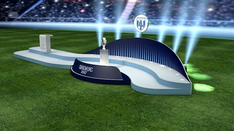 UEFA Ceremony Stage on Behance Sports Theme Background, Sports Stage Design, Stage Design Ideas Creative, Canteen Design, Sports Advertising, Football Cups, Uefa Super Cup, Photo Frame Prop, Soccer Event