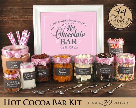 Pink Hot Chocolate, Print Labels, Chalk Crafts, Hot Chocolate Bar, Peppermint Sticks, Bar Kit, Toffee Bits, Hot Cocoa Bar, Blank Labels