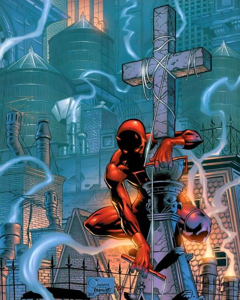 Dave Molyneaux’s Instagram profile post: “This Daredevil cover by @JoeQuesada and @JimmyPalmiotti served as the inspiration for the opening credits sequence in 2003’s ‘Daredevil’…” Daredevil Art, Joe Quesada, Daredevil Comic, The Man Without Fear, Kurama Naruto, Image Spiderman, Marvel Superheroes Art, Marvel Daredevil, Marvel Characters Art