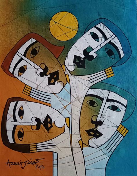 Human Dignity Drawing, Women Artwork, Block People, Abstract Figures, Art Picasso, Cubist Art, South Asian Art, Indian Art Gallery, Human Dignity