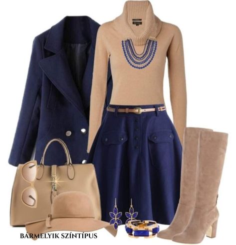 Navy Blue And Tan Outfits For Women, Navy And Tan Outfit Women, Navy Blue Skirt Outfit Ideas, Style Winter Outfits, Winter Outfits Casual, Tan Outfit, Outfit Ideas Winter, Winter Outfit Ideas, Winter Mode