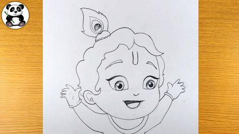 Bal Krishna Rangoli, Little Krishna Drawing Easy, Cartoon Krishna Drawing Easy, Easy Drawings Of Lord Krishna, Krishna Ji Drawing Easy, Bal Krishna Drawing, Very Easy Krishna Drawing, Krishna Ji Drawing, Cartoons Krishna