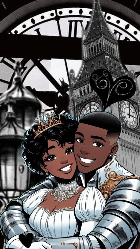 Poc Couple Art, Black Art Pictures Couples, Princess With Short Hair, Side Hug, Romantic Illustration, Sepia Art, Oc Manga, Black Couple Art, Black Princess