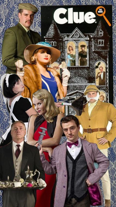 #clue #mystery #groupcostume Cluedo Dinner Party, Cluedo Characters Costumes, Clue Halloween Party, Miss Scarlet Costume Clue, Clue Character Costumes, Cluedo Costume, Clue Costume Ideas, Clue Themed Party, Clue Aesthetic