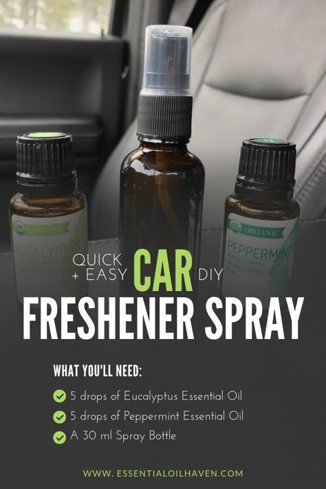 Car Freshener Spray DIY Recipe using Essential Oils. Try this refreshing natural odor spray for your vehicle. It's a quick and easy DIY project for anyone to make and enjoy! Have you always been wondering how to make an essential oils car freshener spray! This is an easy tutorial for a homemade car spray. #essentialoilhaven #essentialoils #carfreshenerDIY #carspray Diy Car Freshener, Essential Oil Brands, Essential Oil Spray, Diy Sprays, Using Essential Oils, Diy Recipe, Essential Oil Diffuser Blends, Leaky Gut, Young Living Oils