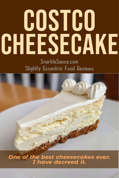 A slice of white cheesecake from Costco sitting on a white plate on a wooden table. Costco Cheesecake Makeover, Costco Cheesecake Hack, Costco Cheesecake Recipe, Costco Copycat Recipes, Costco Cheesecake, Costco Desserts, Costco Cakes, Costco Copycat, Costco Bakery