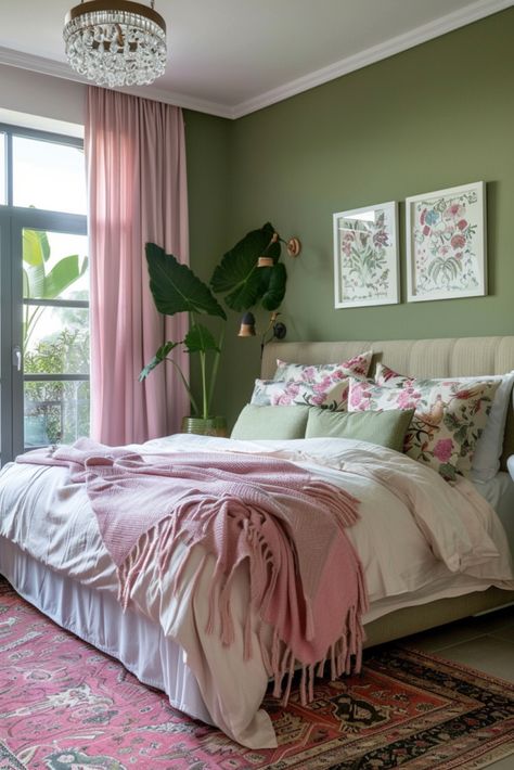 Coloured Bedroom, Pink And Green Decor, Pink Green Bedrooms, Enchanting Bedroom, Girly Items, Room Checklist, Pink Ideas, Room Revamp, Sage Green Bedroom