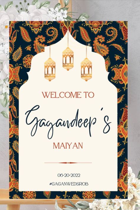 colourful indian wedding pre wedding event welcome sign customizable, digital, printable event sign Event Entry, Welcome Sign Wedding, Entry Signs, Indian Wedding Invitation Cards, Wedding Week, Event Sign, Indian Wedding Invitations, Indian Gowns Dresses, Sikh Wedding