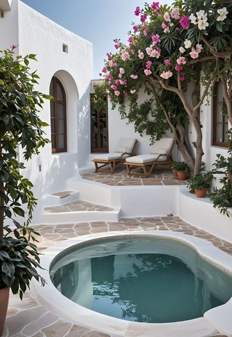 Greek Island Home, Architect Essentials, Villa Spanish, Greek Style Home, Pool Design Plans, Sleeping Room Design, Greek Home, Greece House, Greek Garden