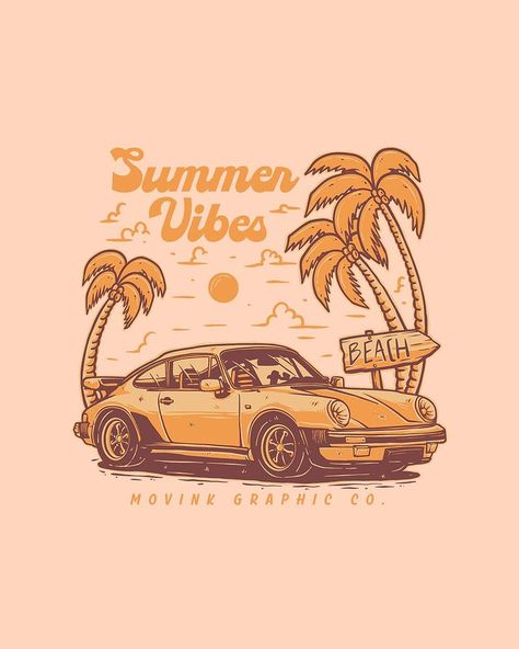 Vintage Retro Classic Car with Summer Vibes Illustration by Movink Graphic Studio on Dribbble Summer Vibes Illustration, Vibes Illustration, Summer Vsco, Instagram Branding Design, Graphic Studio, Vintage Logos, Beach Illustration, Car Vintage, I Pad