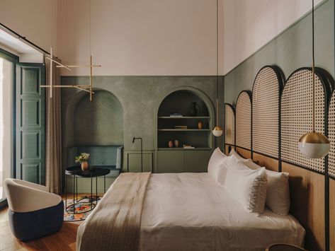 Architecture Masterprize Winner Palau Fugit Hotel / El Equipo Creativo Golden Chandelier, Mid Century Chic, Small Swimming Pools, Rattan Bed, Velvet Drapes, Material Selection, Eclectic Furniture, Marble Vanity, Architecture Awards