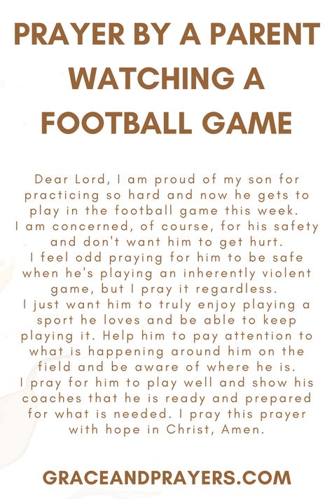 Seeking prayers for a football game? We hope you can use these 10 prayers, before, during, and after a game, as a player, a coach, or a viewer! Click to read all prayers for a football game. Prayer For Football Player, Football Prayer Before Game, Game Day Paragraph For Boyfriend Football, Football Prayer, Paragraph For Boyfriend, Dylan Lee, Bible Thoughts, Player Quotes, Football Banquet