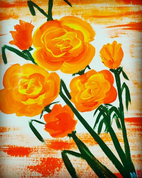 Hobby Studio, Roses Flower, Painting Flowers, Orange Roses, Flower Art Painting, Vibrant Orange, Orange Flowers, Flower Painting, Flower Art