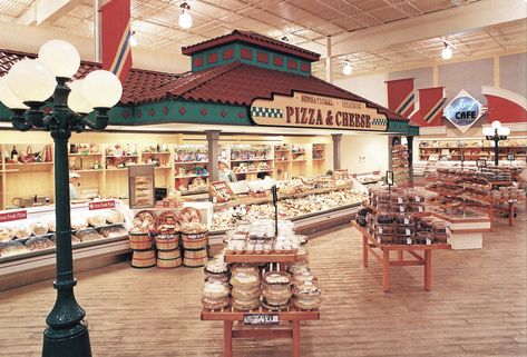 Festival Marketplace, 80s Aesthetic Retro, 80s Interior Design, Memphis Art, Vintage Mall, 80s Interior, Model City, Supermarket Design, School Interior