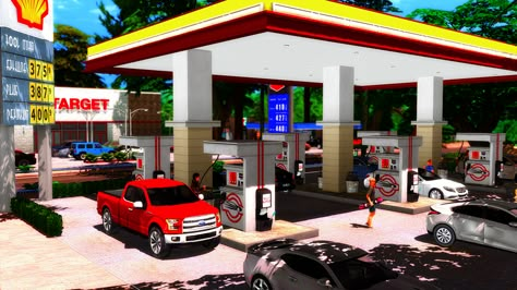 Gas Station Cc Sims 4, Sims 4 Gas Station Cc, Sims 4 Retail Store Build, Sims 4 Gas Station, Sims 4 Stores, Sims Neighborhood, Sims4 Accessories, Afro Hair Sims 4 Cc, Sims 4 Afro Hair