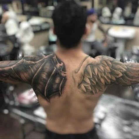 Wing Tattoos On Back, Alas Tattoo, Joe Cruz, Wing Tattoo Men, Devil Tattoo, Wing Tattoo Designs, Demon Tattoo, Mens Shoulder Tattoo, Angel Wings Tattoo