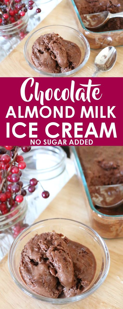 This paleo, keto, and low carb chocolate almond milk ice cream is freezer ready in less than 90 seconds and has the perfect dark chocolate taste! If you're dreaming of a rich and creamy ice cream that is dairy-free, sugar-free, and easy to make, look no further! How To Make Ice Cream With Almond Milk, Homemade Almond Milk Ice Cream, Strawberry Almond Milk Ice Cream, Coconut Milk Keto Ice Cream, Chocolate Almond Milk Ice Cream, Dairy Free Banana Ice Cream, Almond Milk Ice Cream Recipe, Almond Milk Ice Cream, Creamy Ice Cream