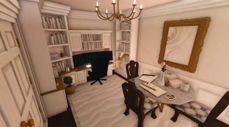 Bloxburg Coquette, Bloxburg Office, Blush Office, Blocksburg Room Ideas￼, House Decorating Ideas Apartments, Pink Office, Building Concept, Study Room Decor, Elegant Office