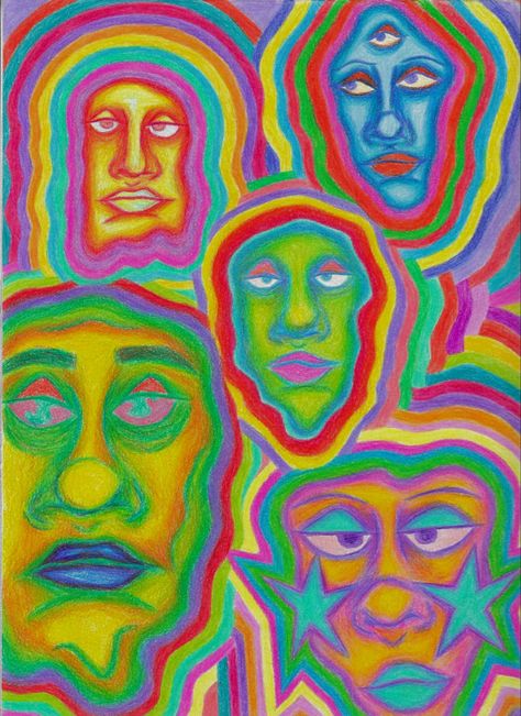 Coloured Pencil Drawings Aesthetic, Trippy People Drawings, Trippy Colored Pencil Art, Trippy Colored Pencil Drawing, Trippy Face Drawing, Trippy Eyes Drawing, Chris Aesthetic, 3d Art Projects, Arty Ideas