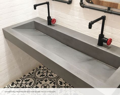 Concrete Trough Sink, Industrial Sink Bathroom, Trough Sink Bathroom, Concrete Sink Bathroom, Sink Trends, Concrete Trough, Concrete Sinks, Floating Sink, Bathroom Plans