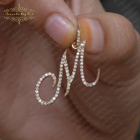 M Diamond Pendant, M Initial Pendant, Cursive M, M Initial, Gold Initial Pendant, Pendant Diamond, Diamond Gift, Monogram Jewelry, Diamond Chain