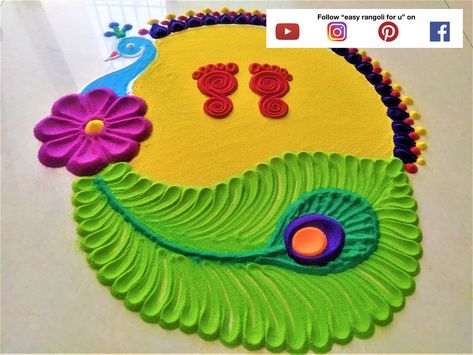 Peacock Rangoli, Colorful Rangoli, Buttercream Cake Decorating, Daily Rangoli, New Rangoli Designs, Small Rangoli, Rangoli Designs Flower, Small Rangoli Design, Colorful Rangoli Designs