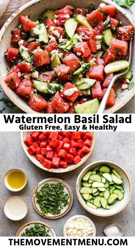 Watermelon Basil Salad, Watermelon Basil, Basil Salad, Clean Eating Salads, Feta Cheese Salad, Salad With Feta, Popular Side Dishes, Mint Salad, Watermelon And Feta