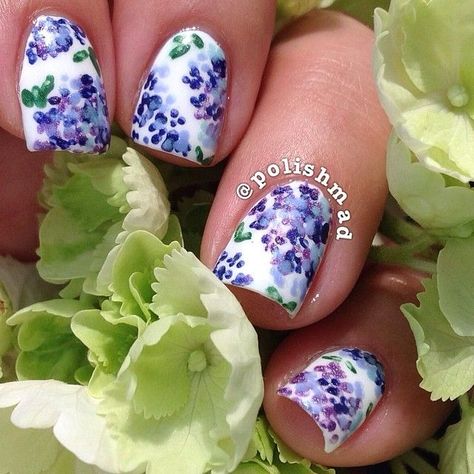 Hydrangea Nails, Easy Nail Polish Designs, Bd Ideas, Natural Nail Designs, Spa Days, Exotic Nails, Simple Nail Art Designs, To My Mom, Favorite Flower