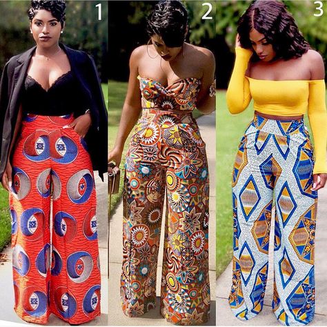 Palazzo pants for the Win! 1, 2 or 3? Which is your preferred look?The ever stylish @idesign8 in @grass_fields 🙌😍👏🔥 African Pants, Ankara Trousers, Ankara Outfits, African Print Pants, Afrikaanse Mode, Gaun Fashion, African Fashion Ankara, African Fashion Modern, African Inspired Fashion