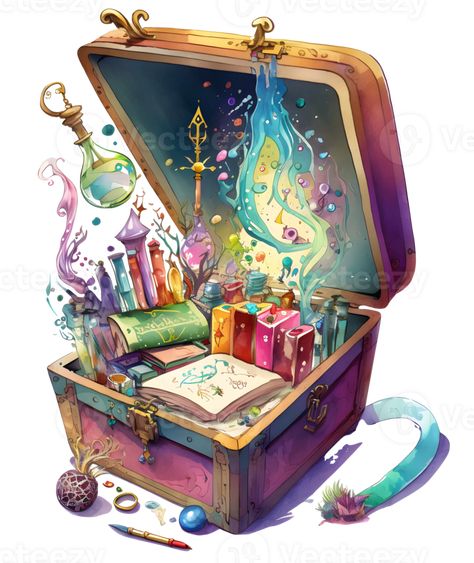 Magical Fantasy World, Animated Clipart, Cottagecore Fall, Magic Box, Fall Watercolor, Free Clipart, Treasure Box, Treasure Boxes, Premium Fonts