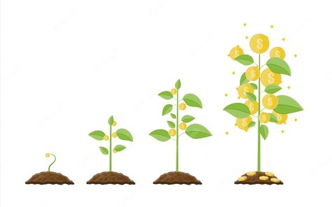 Premium Vector | Vector growing money tree. stages of growing. Progress Symbol, Growing Money, Tree Growth, Money Tree, Gold Tree, Money Trees, Art Painting Gallery, Tree Illustration, Growing Tree