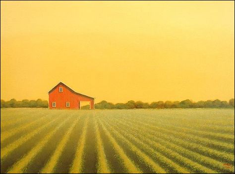 Living in the city causes me to hang country scenes like this one from Sharon France on my walls.. :P Midwest Landscape, Midwest Aesthetic, Midwest Art, American Midwest, Road Painting, Farm Pictures, Landscape Paintings Acrylic, Red Barns, Futuristic Cars