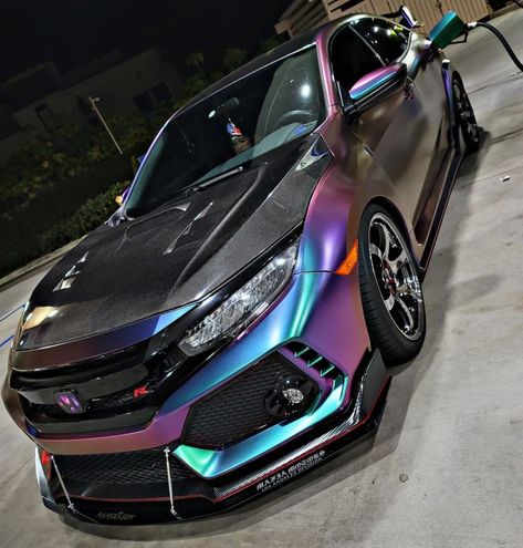 Chameleon Wrapped X Honda Civic Wrap Design, Chameleon Wrap Car, Wrapped Honda Civic, Honda Civic Wrap, Chameleon Car Wrap, Honda Sports Car, Honda Vtec, Honda Civic Car, Honda Wave