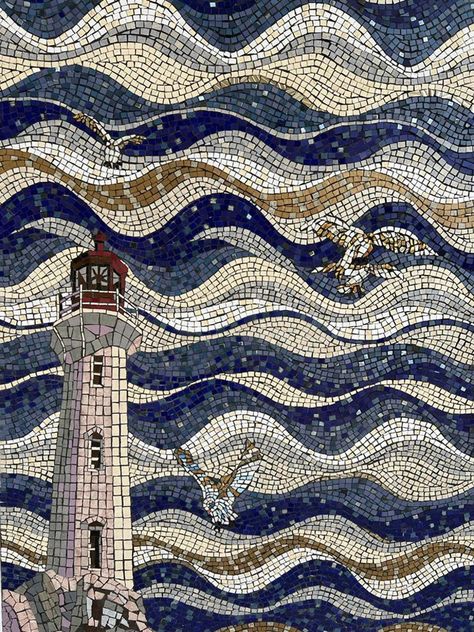 Lighthouse Mosaic Mosaic Art Sky Custom Mosaic Mural Sea - Etsy Nautical Academia, Sea Mosaic, Nautical Mosaic, Summer Homescreen, Embroidery Aesthetic, Mosaic Kitchen Backsplash, Mosaic Mural, Mosaic Kitchen, Gold Tile