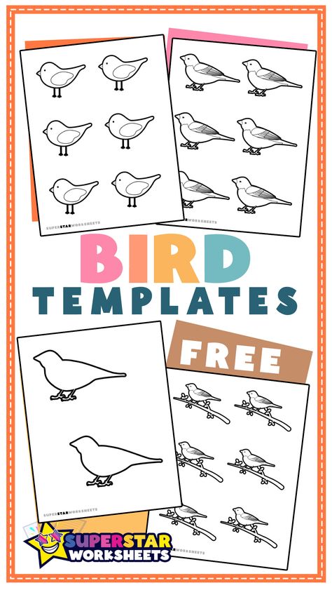 Create the perfect flock with these realistic bird templates, coloring pages, journal pages, and craft projects! With a variety of options to choose from, there's sure to be something for everyone! Birds Template Printable, Bird Stencils Printables Free Templates, All About Birds Preschool, Bird Lesson Plans Preschool, Bird Theme Preschool Free Printable, Bird Template Printable Free Pattern, Bird Outlines Printable, Parts Of A Bird Worksheet Free Printable, Bird Classroom Decor