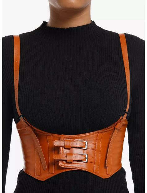 Brown Faux Leather Buckle Underbust Corset Harness Underbust Corset With Straps, Steampunk Harness, Harness Belt Outfit, Underbust Corset Pattern, Underbust Harness, Corset Harness, Elf Aesthetic, Brown Harness, Hygge Fashion