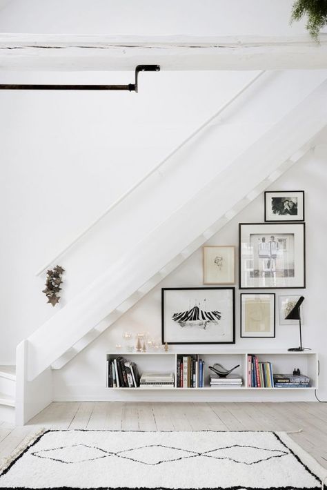 Gallery Nook Under the Stairs Space Under Stairs, تحت الدرج, Escalier Design, Understairs Storage, 아파트 인테리어, Stair Storage, Minimal Decor, White Room, Under Stairs