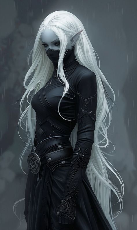 Elf Monk Female Dnd, Drow Assassin, Changeling Rogue, Dnd Shadar Kai, Drow Female Art, Dnd Character Design Inspiration, Changeling Dnd Female, Dark Elf Aesthetic, Drow Female