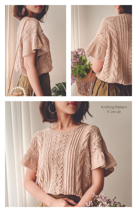 Faye Summer Top Knitting Pattern - Knitting Pattern Knitting Blouse Summer, Knit Summer Outfit, Knit Outfit For Women Summer, Summer Knitting Patterns Free, Anime Makeup Ideas, Knit Shirt Pattern, Vintage Sweater Pattern, Top Knitting Pattern, Summer Knitting Patterns