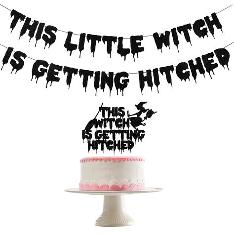 PRICES MAY VARY. What you will get: 1Pcs black glitter this little witch is getting hitched banner, 1pcs black glitter this witch is getting hitched cake topper, If your bachelorette party is held at Halloween,don't miss this decorations which are full of Halloween elements. Halloween Bachelorette Decorations: Unique design, perfect for halloween bachelorette party decorations,halloween bachelorette party favors, halloween wedding bridal shower party decor, suit for home fireplace mantel kitchen Witch Party Decorations, Bachelorette Party Photo Booth, Bach Party Decorations, Halloween Bachelorette Party, Halloween Bridal Showers, Party Photo Booth Backdrop, Bachelorette Party Photo, Bachelorette Cake, Topper Halloween